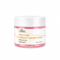 A 50ml jar of Velashine PDRN Pink Collagen Capsule Cream, featuring a white lid and a white label with pink and orange text, set against a plain white background.