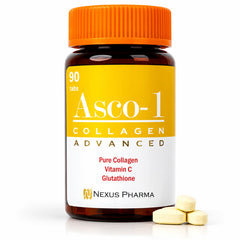 Asco-1 Collagen Advanced by Nexus Pharma, 90 tablets with collagen, vitamin C and glutathione.