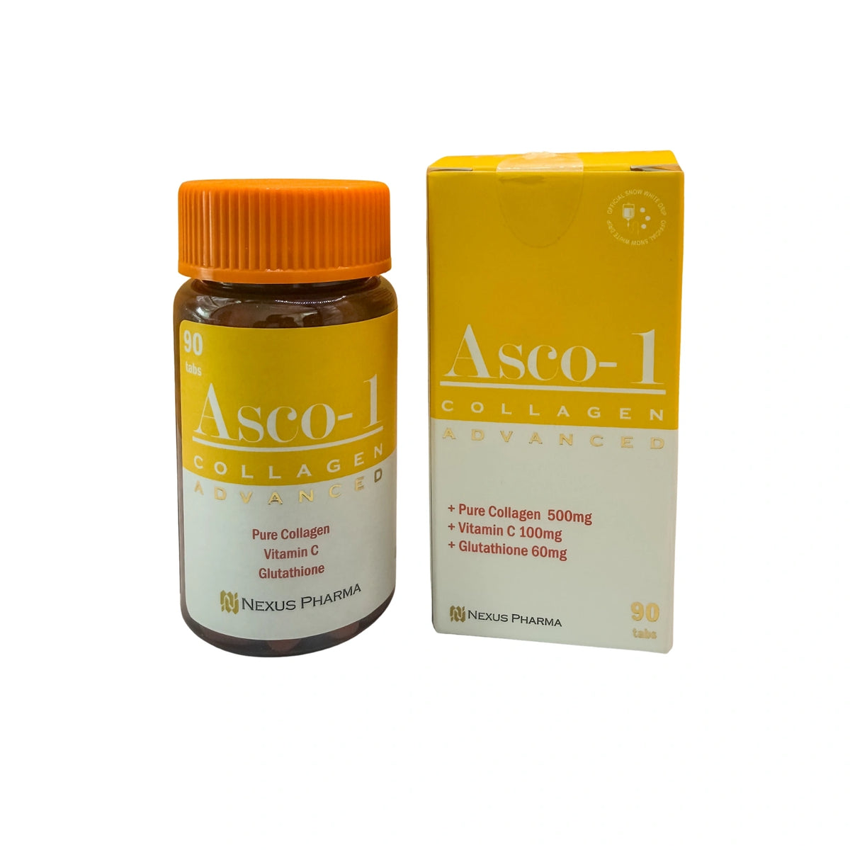 Asco-1 Collagen Advanced supplement bottle and packaging on a white background