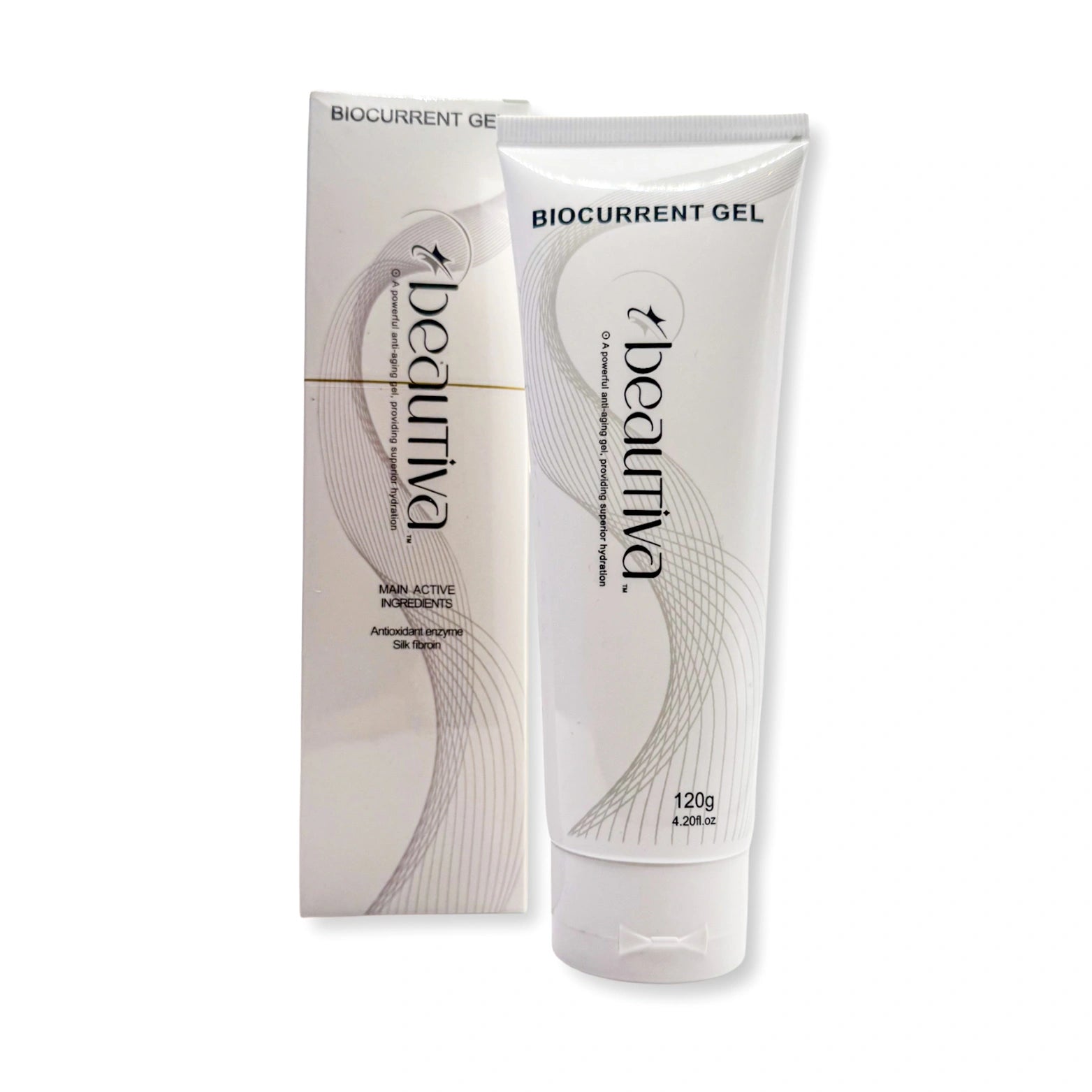 BioCurrent Gel packaging with tube and box on a white background