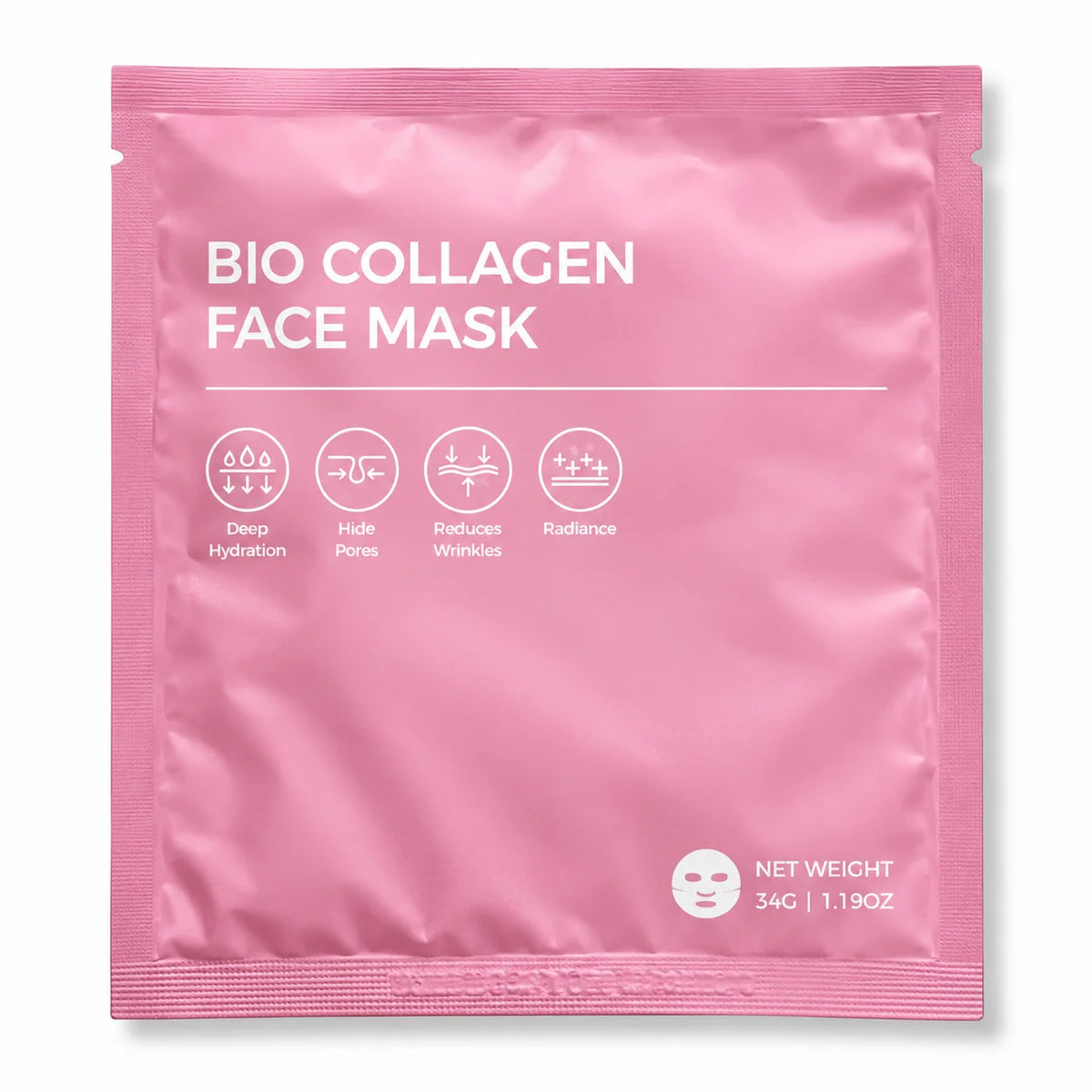 Pink Bio Collagen Face Mask for deep hydration, smoother-looking skin and radiant appearance, 34g