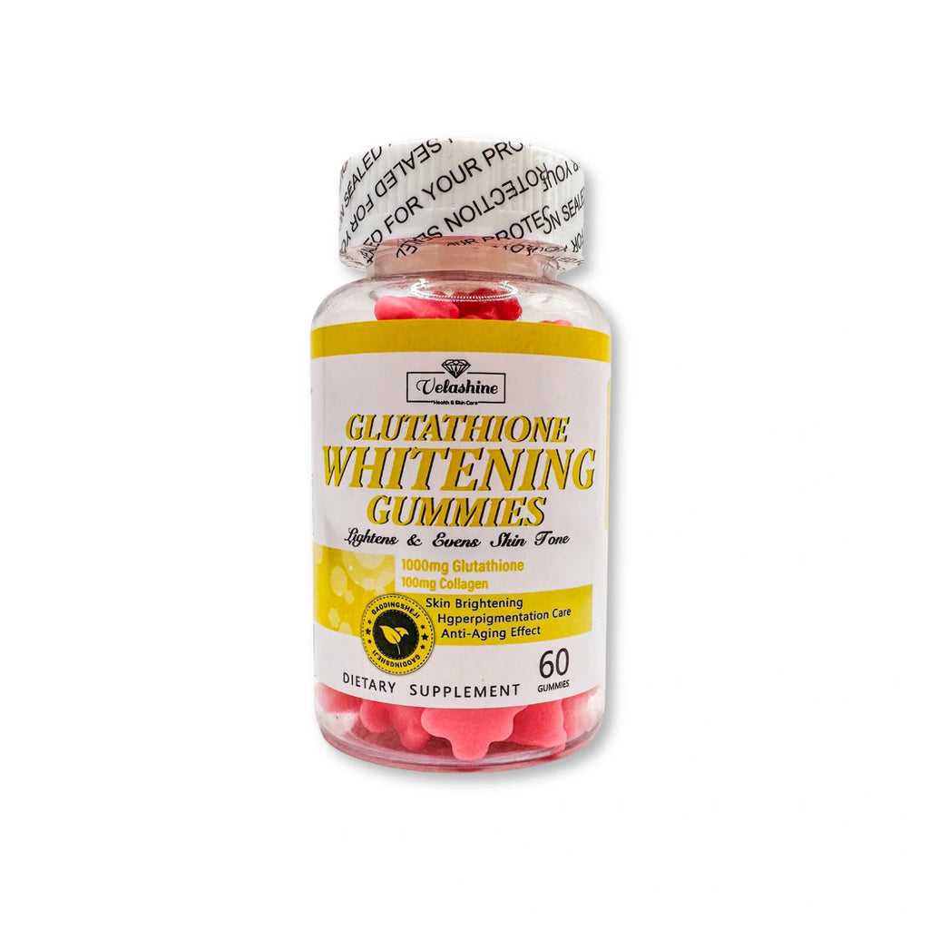Bottle of Glutathione Whitening Gummies with a white background