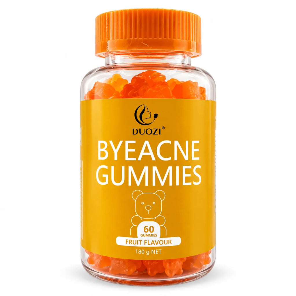 DUOZI Bye Acne Gummies fruit flavour dietary supplement, 60 orange gummies, front view