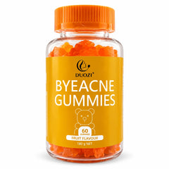 DUOZI Bye Acne Gummies fruit flavour dietary supplement, 60 orange gummies, front view