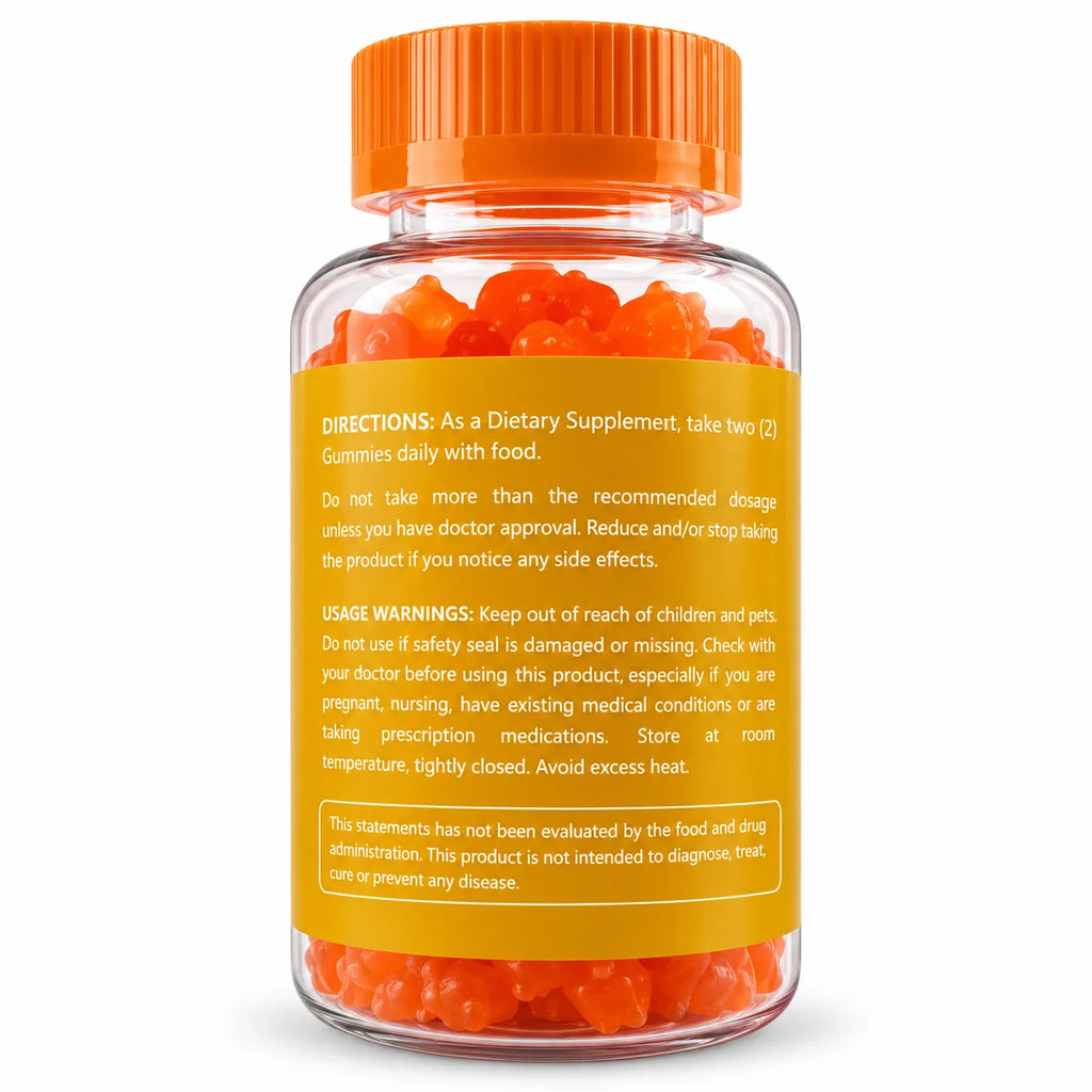 DUOZI Bye Acne Gummies directions, recommended use and usage warnings on back label