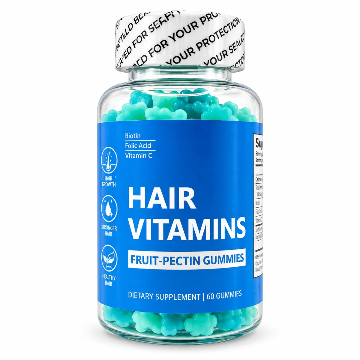 Hair Vitamins fruit pectin gummies with biotin, folic acid and vitamin C – 60 gummies