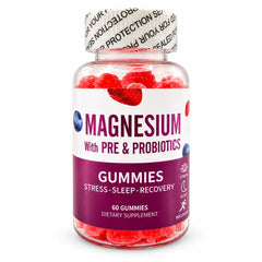 Magnesium gummies with prebiotics and probiotics, 60 gummies dietary supplement for stress, sleep and recovery