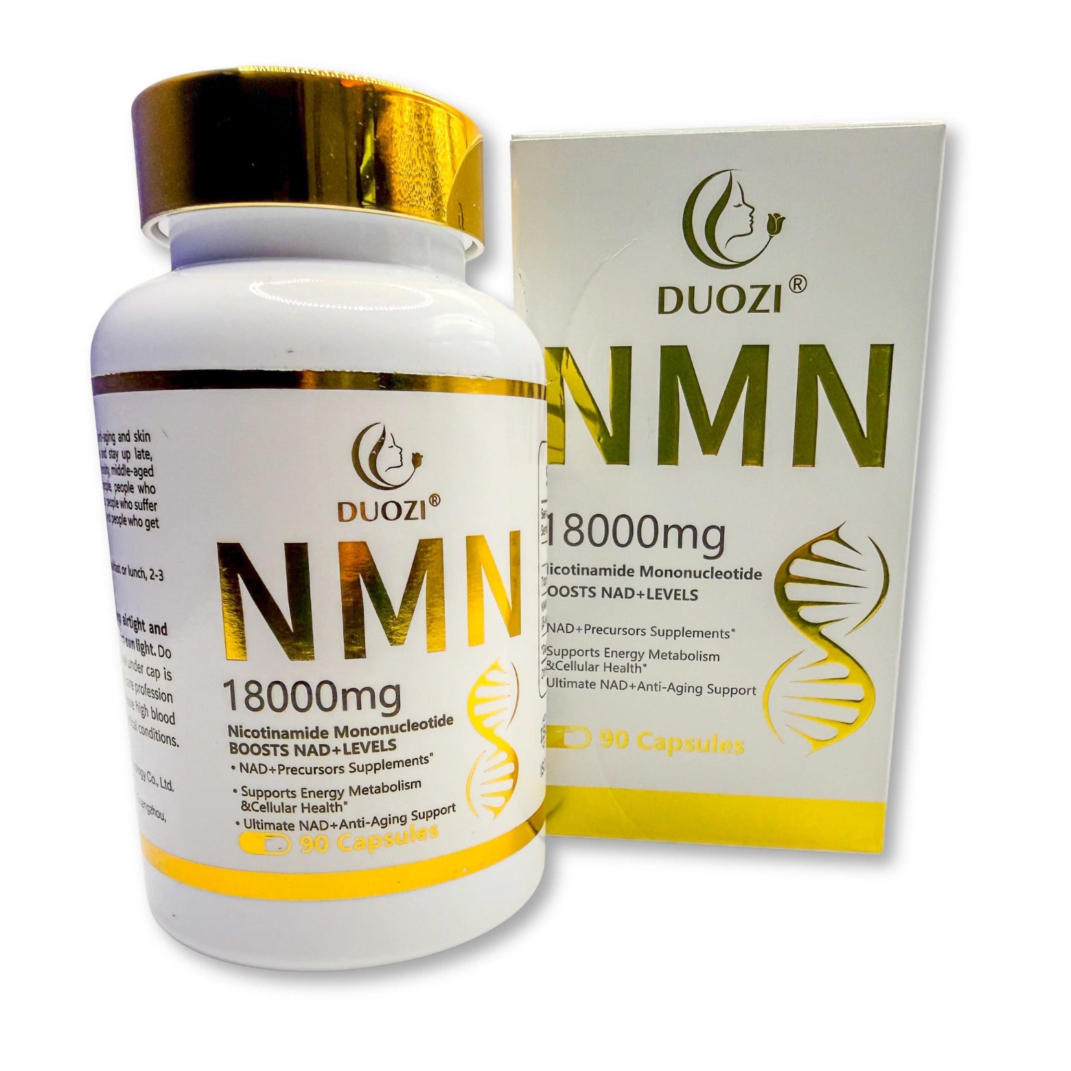 DUOZI NMN supplement bottle and packaging on a white background