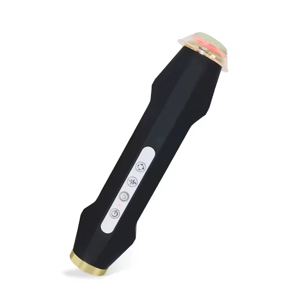 Black and gold handheld oxygen bubble facial device with illuminated treatment head for professional skincare treatments