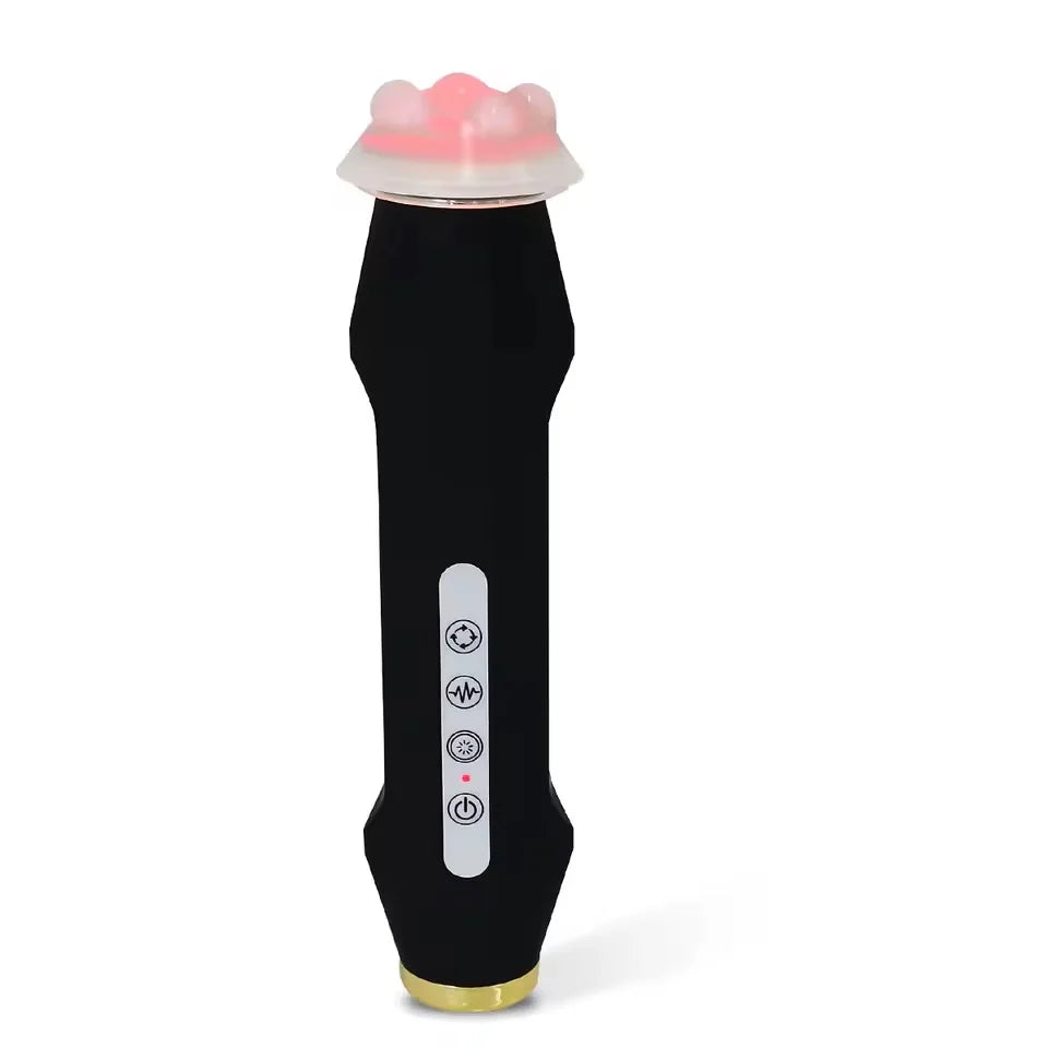 Black and gold oxygen bubble facial skincare device with LED treatment head and multifunction control buttons
