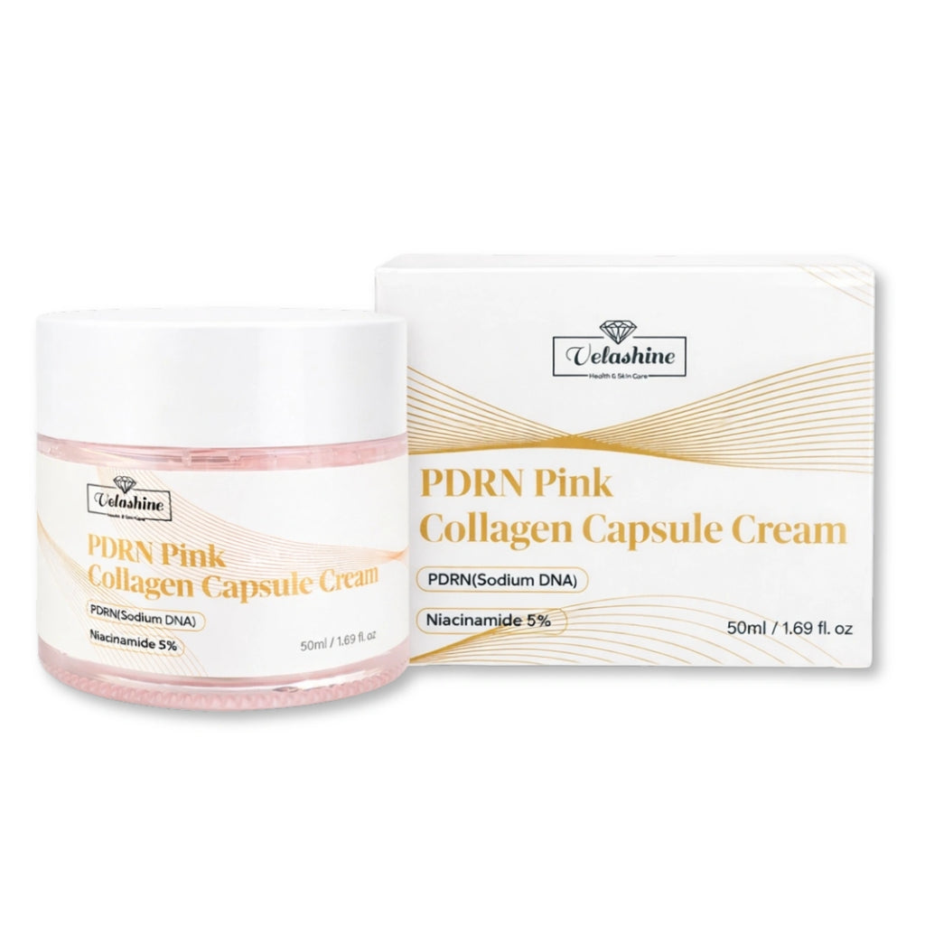 PDRN Pink Collagen Capsule Cream jar and box on a white background