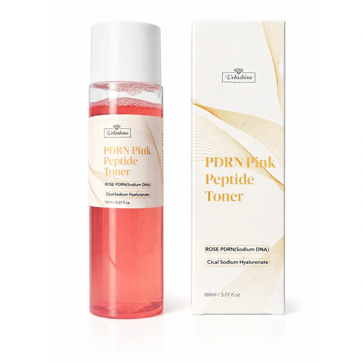 PDRN Pink Peptide Toner bottle and packaging on a white background
