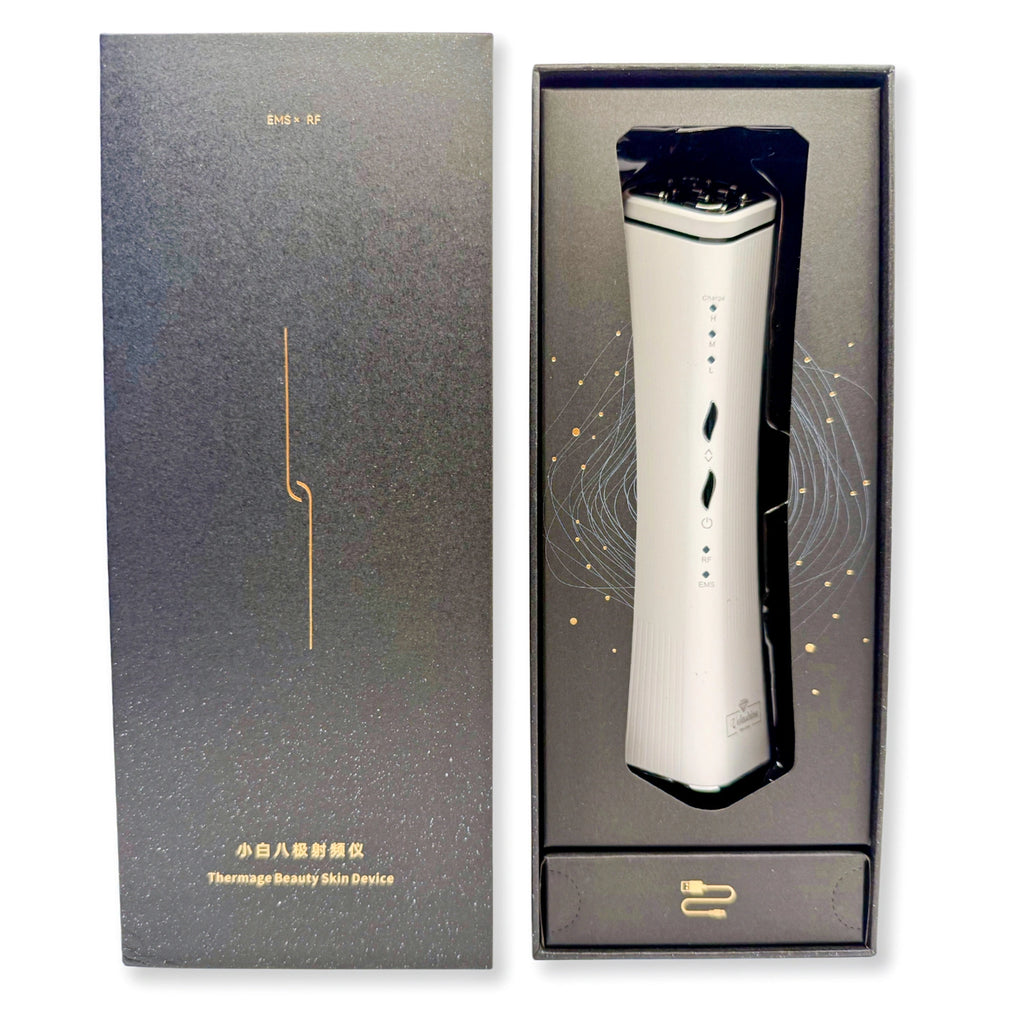 Beauty skin device in packaging with brand logo