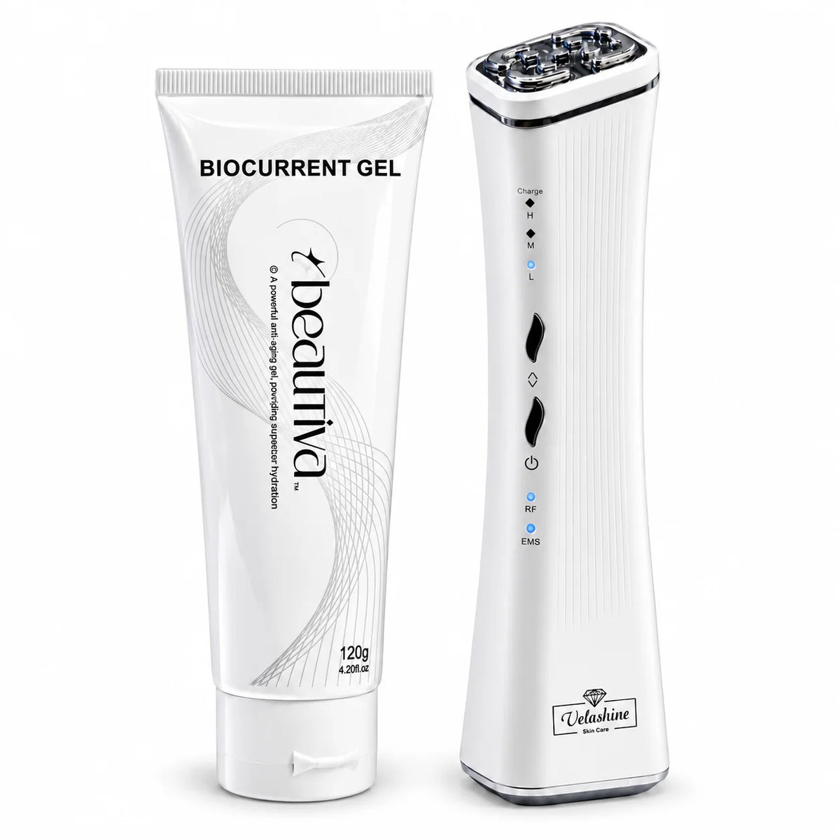 Velashine EMS RF facial beauty device with Beautiva Biocurrent Gel 120g