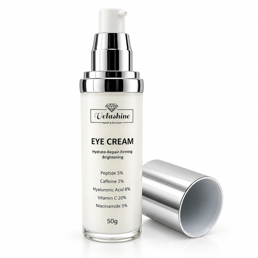 Velashine Eye Cream 50g bottle with pump dispenser and black and white Velashine logo