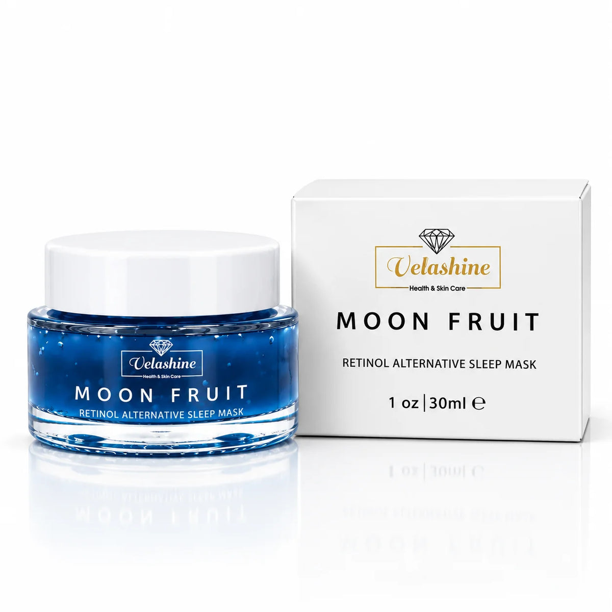Velashine Moon Fruit Retinol Alternative Sleep Mask 30ml jar with original product packaging