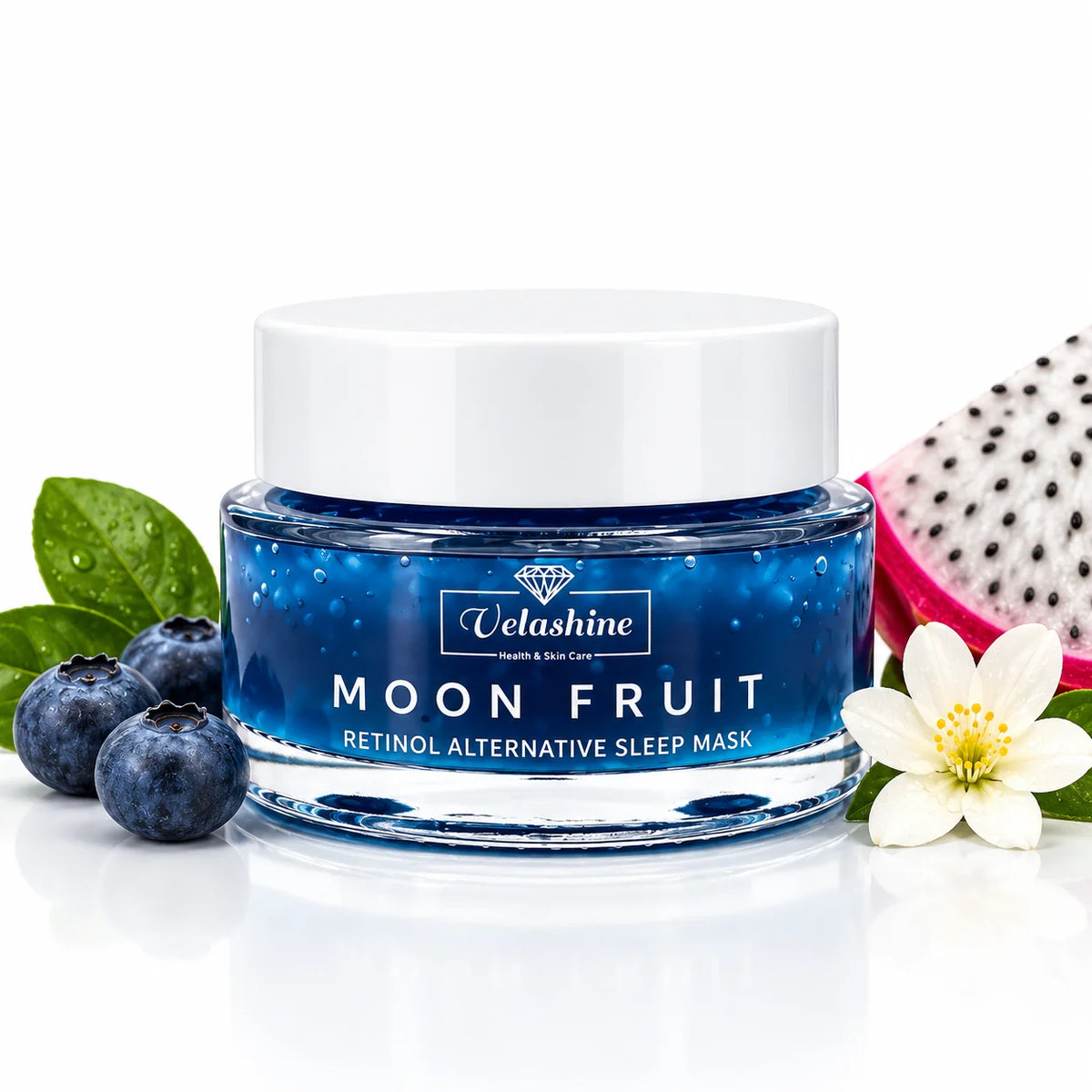 Velashine Moon Fruit Retinol Alternative Sleep Mask with blueberries, dragon fruit and flower