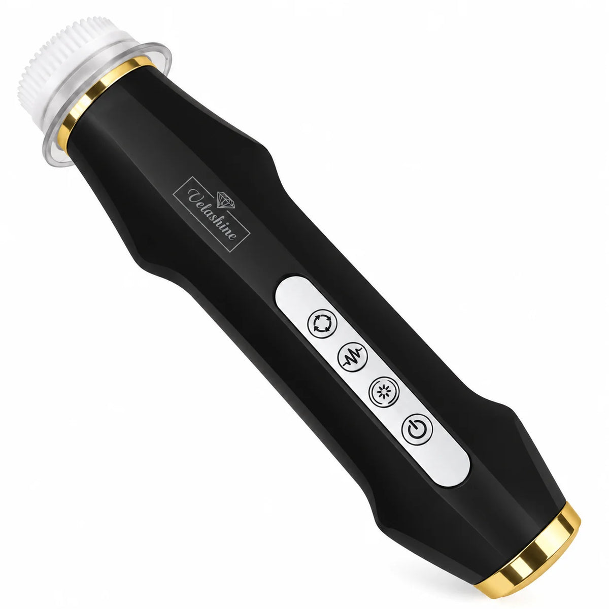 Velashine black and gold handheld oxygen bubble facial skincare device with cleansing brush head and multifunction controls