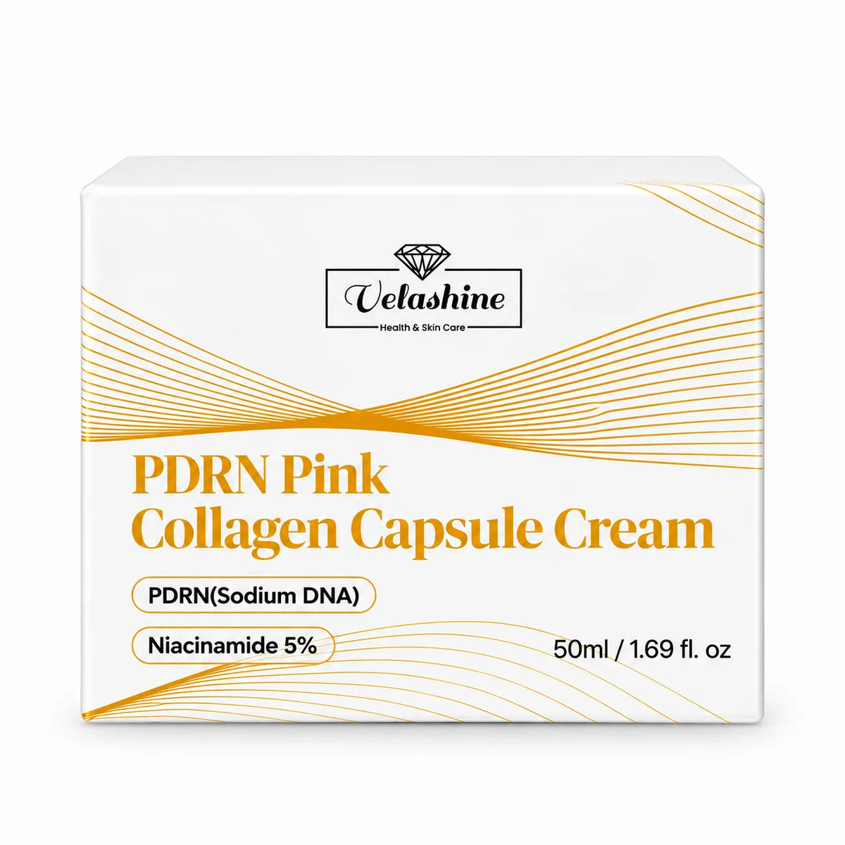 Velashine PDRN Pink Collagen Capsule Cream 50ml product box with PDRN Sodium DNA and 5% niacinamide