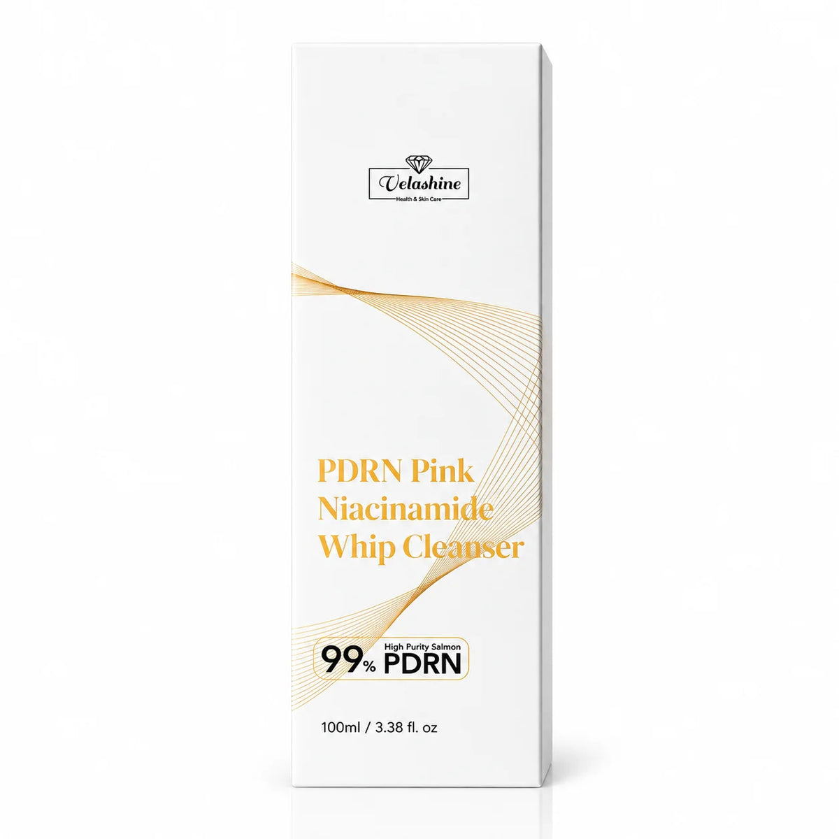 Velashine PDRN Pink Niacinamide Whip Cleanser 100ml packaging with 99% PDRN