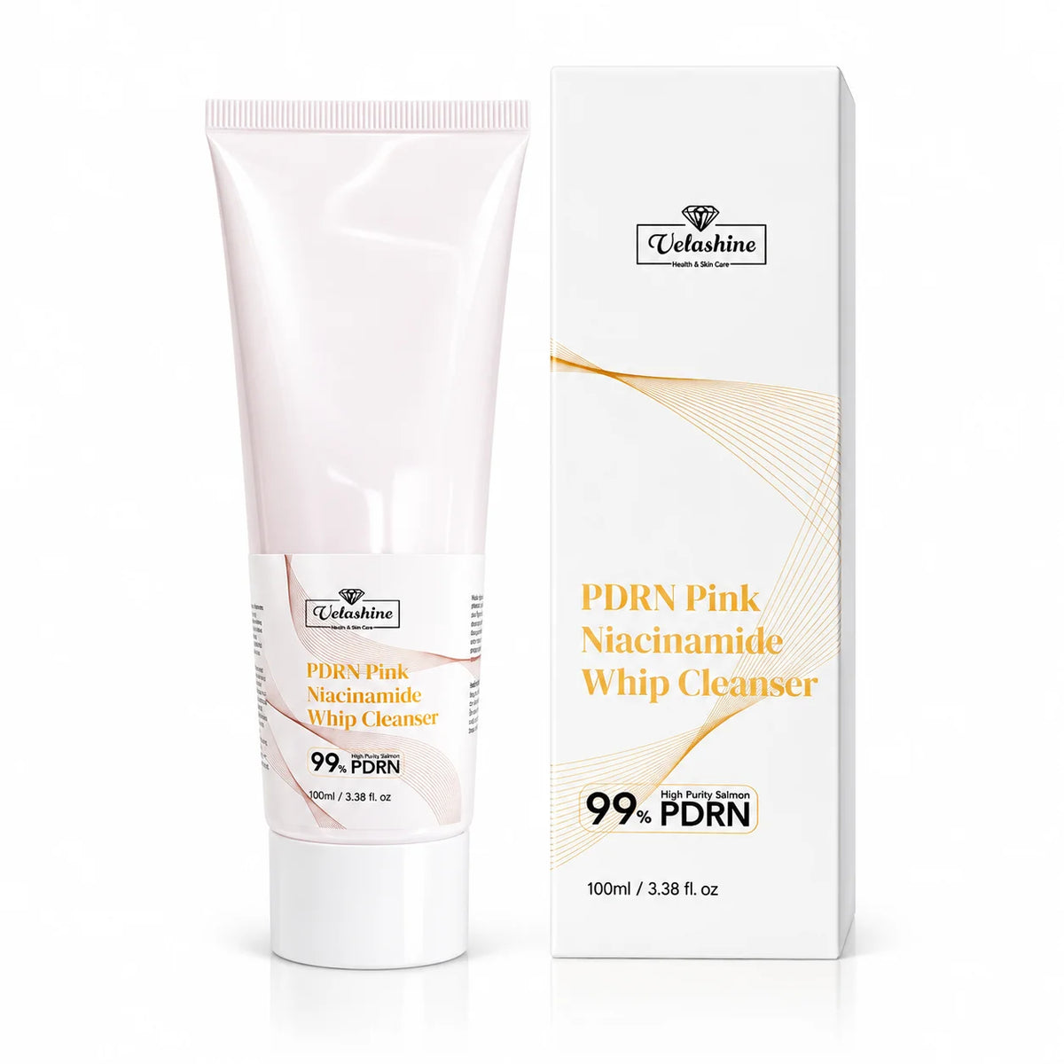 Velashine PDRN Pink Niacinamide Whip Cleanser 100ml with original product packaging