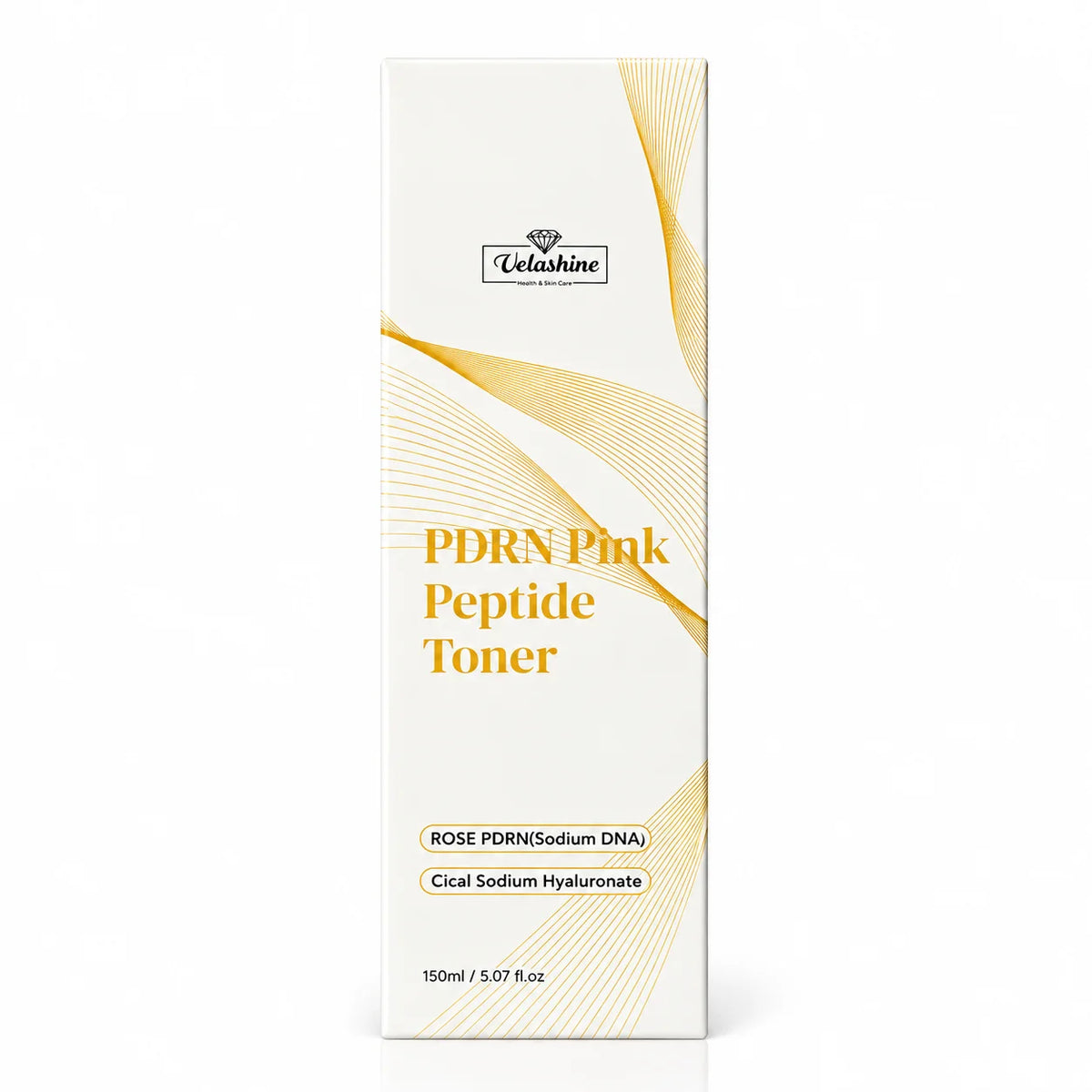 Velashine PDRN Pink Peptide Toner 150ml product box with Rose PDRN and Sodium Hyaluronate