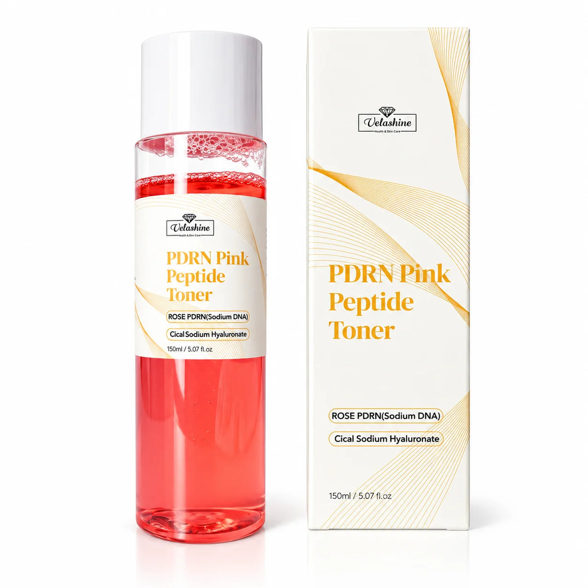 Velashine PDRN Pink Peptide Toner 150ml with original product packaging