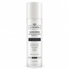 Velashine Tinted Moisturiser Sunscreen SPF 50++ with broad-spectrum UVA and UVB protection, 50ml bottle on a white background.